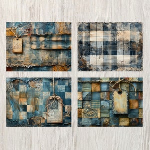 Blårutiga skräpjournalsidor Digitala papper Utskrivbara journalsidor Scrapbook-kort Papperspyssel Shabby chic-textilier Bakgrundsmaterial bild 4