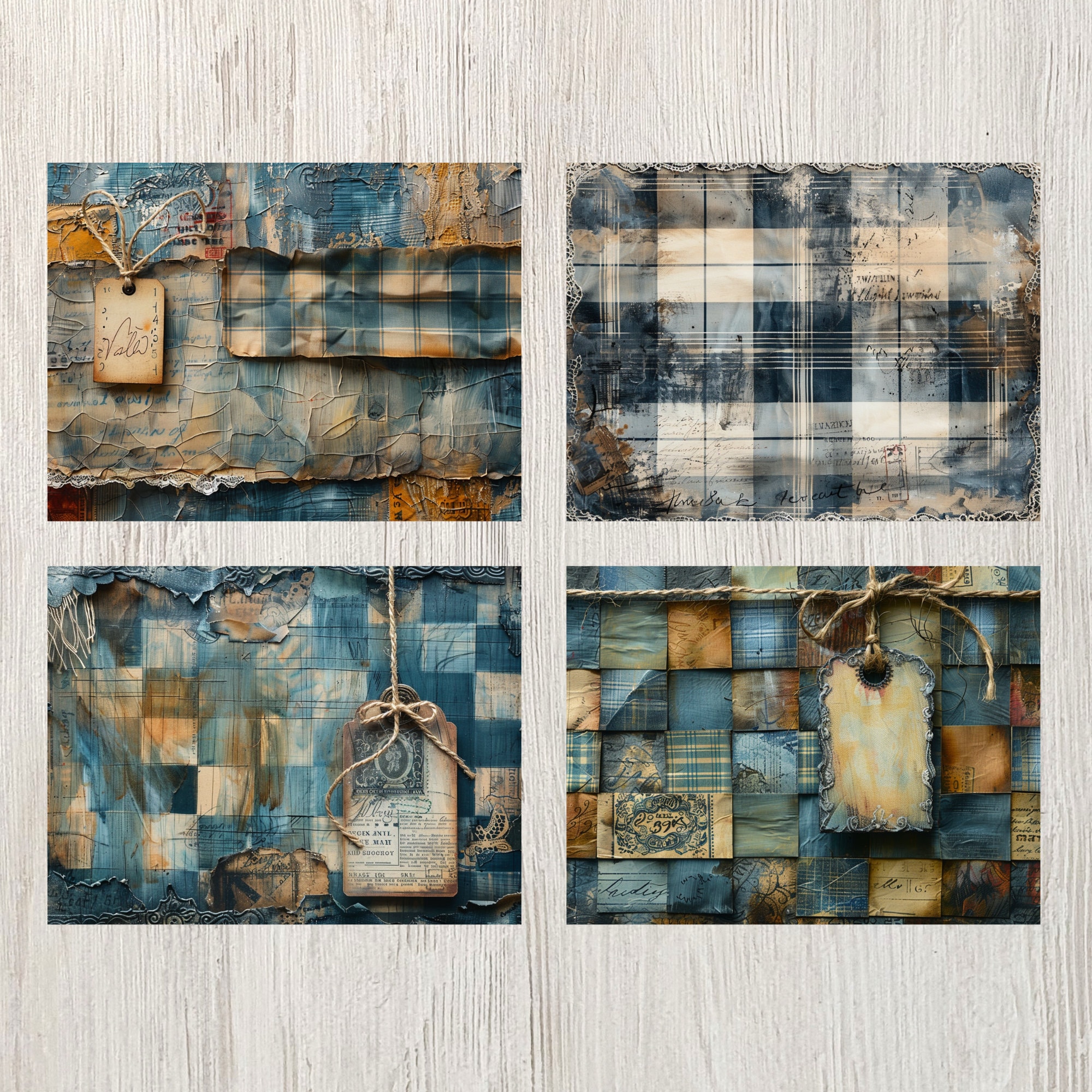 Blue Plaid Junk Journal Pages Digital Papers Printable Journal Pages ...