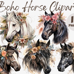 Acuarela Boho Caballo PNG Clipart Bundle / Boho Caballo PNG / Boho Gráficos / Boho PNG / Descarga Instantánea / Uso Comercial / Imágenes Prediseñadas de Caballo