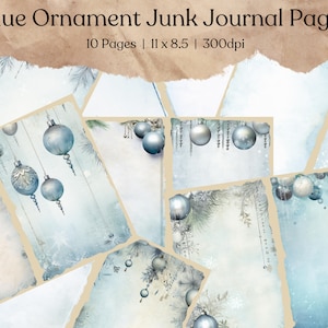 Blue Christmas Ornament Junk Journal Kit | Christmas Junk Journal Printable Page | Xmas Paper | Digital Collage Sheet | Instant Download