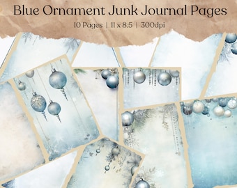 Blue Christmas Ornament Junk Journal Kit | Christmas Junk Journal Printable Page | Xmas Paper | Digital Collage Sheet | Instant Download