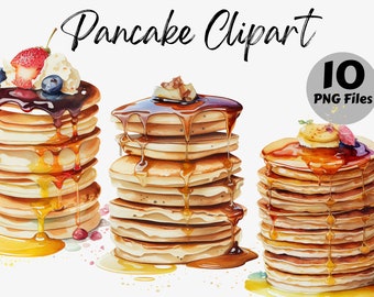 Watercolor Pancake Clipart Bundle | Pancake Digital Images | Pancake Graphics | Watercolor Food Clipart | Digital Download | Pancake PNG