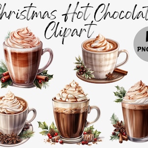 Watercolor Christmas Hot Chocolate Clipart | Hot Cocoa PNG | Christmas Clipart | Hot Chocolate PNG | Xmas Clipart | Scrapbook | Paper Crafts