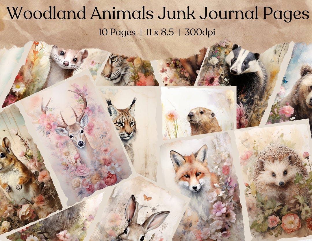 Woodland Animals Junk Journal Pages | Scrapbook Paper Kit | Forest ...
