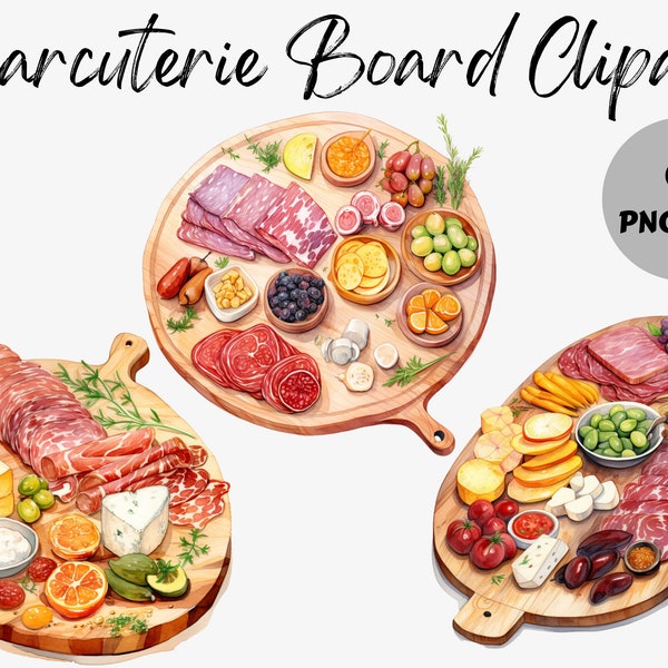 Watercolor Charcuterie Board Clipart | Food PNG | Charcuterie PNG | Sublimation | Kawaii PNG | Scrapbook | Commercial Use | Salami | Cheese