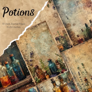 Page de journal indésirable d'apothicaire Papier de scrapbooking numérique botanique imprimable vintage éphémères à base de plantes Potion indésirable Journal feuille de collage fantaisie