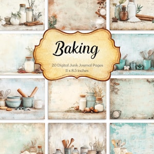 Zestaw stron dziennika Baking Junk Cyfrowy papier do scrapbookingu do pieczenia Wydrukowany kolaż kulinarny Dziennik Celebration Junk Kuchenne drobiazgi Ciasto Ciasteczko