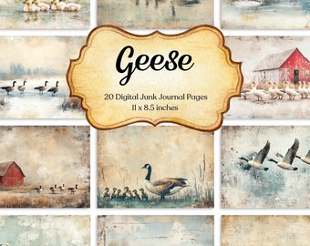 Geese Junk Journal Papers Kit Animal Ephemera Printable Download Mixed Media Collage Sheet Instant Farm Animal Scrapbook Goose Card Pack