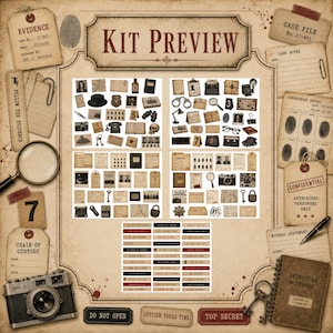 True Crime Junk Journal Ephemera Kit, Vintage Detective Case File Tags, Evidence Labels, Fussy Cuts, Printable Noir Paper Crafting Download image 2