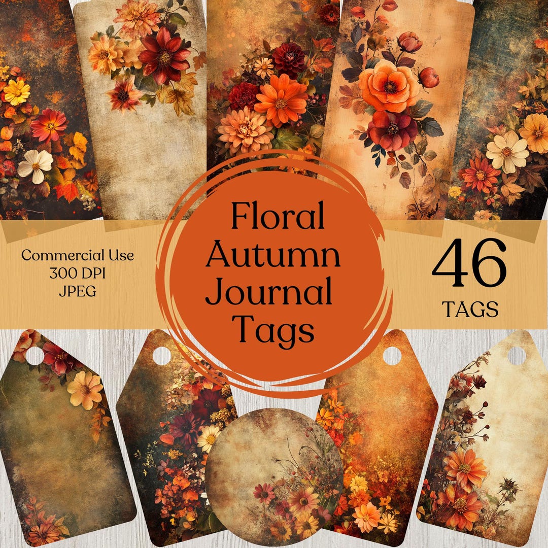 Autumn Florals Junk Journal Tag Kit Fall Printable Tag Vintage Paper ...