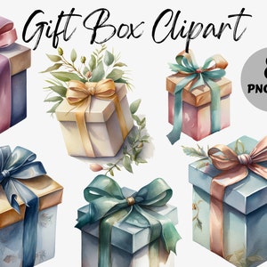 Paquet de Clipart de boîte-cadeau aquarelle | Coffret cadeau Images numériques | Graphiques de boîte-cadeau | Graphique de boîte-cadeau aquarelle | Boîte cadeau PNG | Fichier instantané