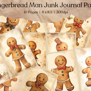 Junk Journal Vintage Gingerbread Christmas Digital Kit | Gingerbread Man Printable Scrapbook Ephemera Craft Kit | Christmas Junk Journal