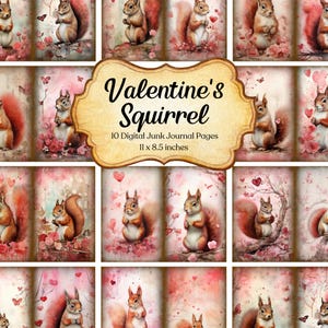 Journal de la Saint-Valentin écureuils, page imprimable, kit de papier pour scrapbooking animaux, feuille de collage romantique éphémères de la Saint-Valentin, papier de fond numérique