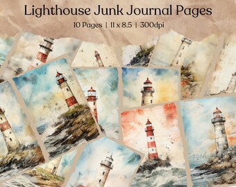 Vintage Lighthouse Junk Journal Kit | Sea | Shabby Chic | Ocean Journal Pages | Digital Paper | Scrapbooking | Grunge Journal Printable