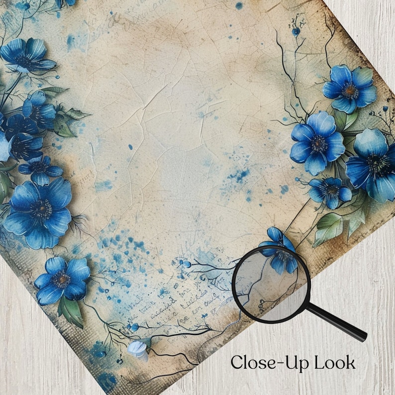 Blue Floral Printable Digital Paper Pack | Flower Background | Card ...
