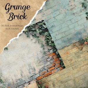 Grunge Brick Wall Junk Journal Pages Digital Paper Craft Vintage Ephemera Decorative Printable Paper Scrapbook Supplies Pattern Background