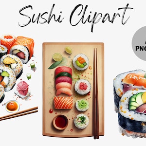 Watercolor Sushi Clipart Bundle | Sushi Digital Images | Sushi Graphics | Watercolor Food Clipart | Sushi Clipart | Digital Download