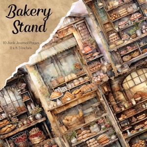 Zestaw dziennika Junk Journal firmy Bakery Stand Strona dziennika Junk Journal firmy Cafe Journal Papier do druku Arkusz kolażu cyfrowego Materiały do scrapbookingu z ciasta Ciasta