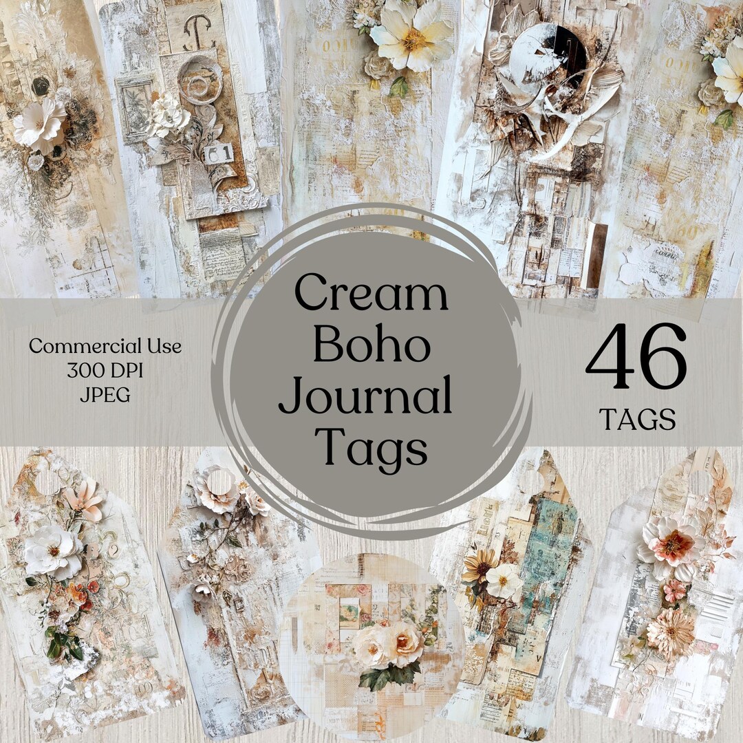 Cream Boho Chic Junk Journal Tag Kit Neutral Printable Tag Vintage ...
