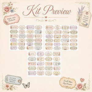 Positive Quotes Junk Journal Ephemera Kit, Vintage Feminine Tags, Labels, Stamps, Journal Cards, Word Strips, Printable JPEG Download Bundle image 5