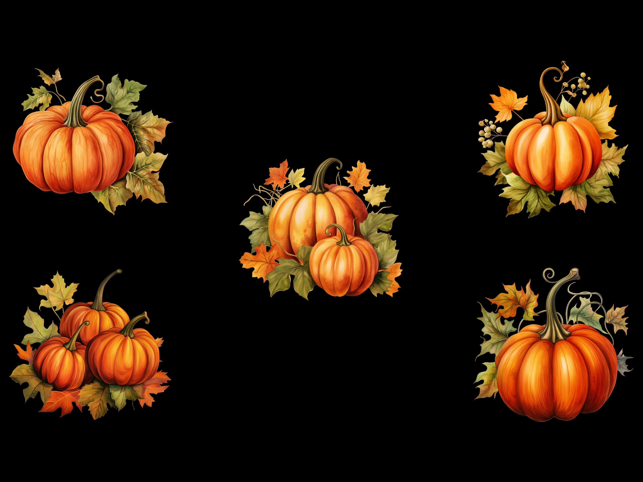 Watercolor Pumpkin PNG Clipart Bundle | Halloween PNG | Pumpkin ...