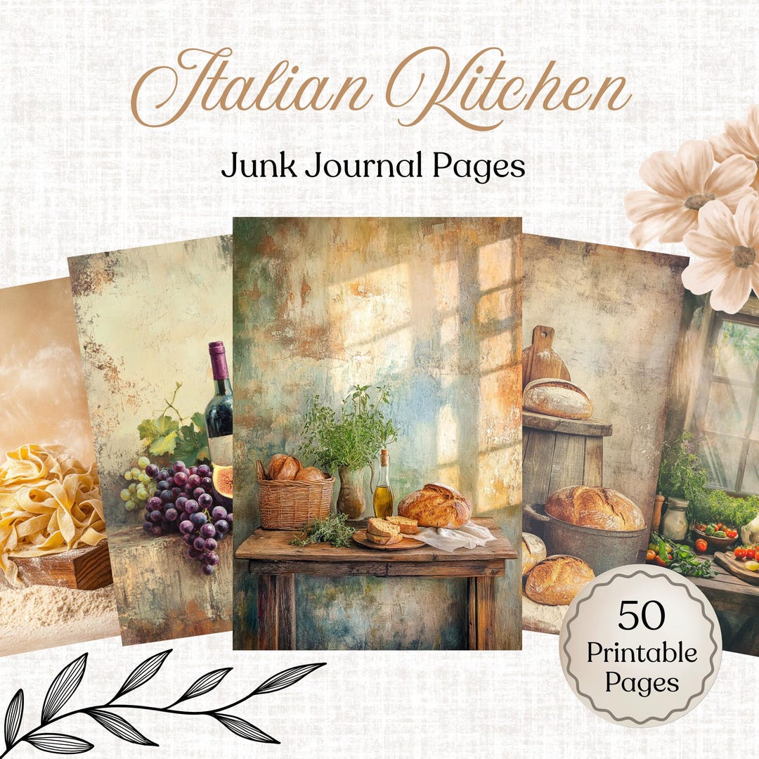 Vintage Italian Kitchen Junk Journal Kit, Rustic Tuscany Food Papers ...