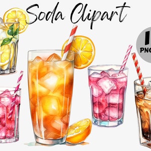 Watercolor Soda Clipart Bundle | Soda PNG | Soda Graphics | Summer Drink PNG | Pink Lemonade PNG | Instant Download | Commercial Use