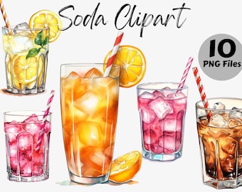 Aquarell Soda Clipart Bundle | Soda PNG | Soda Grafik | Sommer Getränk PNG | Rosa Limonade PNG | Sofort Download | Kommerzielle Nutzung