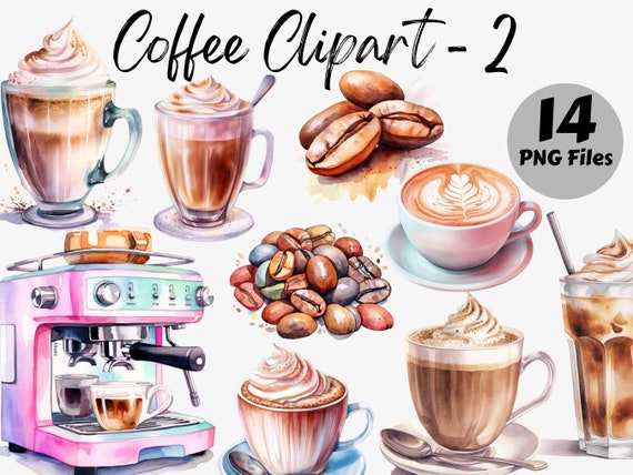Watercolor Coffee Clipart Bundle | Coffee Digital Images | Watercolor Coffee Graphics | Coffee PNG | Coffee Beans PNG | Commercial Use