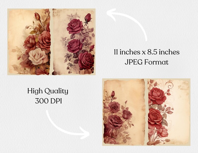 Burgundy Roses Junk Journal Pages | Vintage Roses Junk Journal Kit ...