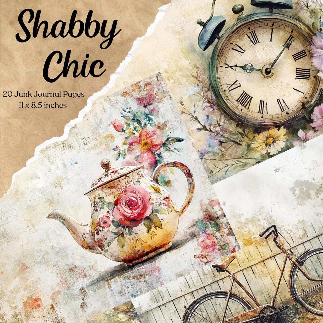 Shabby Chic Junk Journal Page, Printable Scrapbooking Paper, Vintage ...