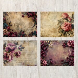 Burgundy Floral Junk Journal Pages Flower Printable Flower Paper Craft ...