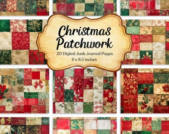Weihnachten Patchwork Junk Journal Seiten Digitales Papier Printable Journal Seiten Scrapbook Karten Papier Handwerk Shabby Textile Hintergrund Lieferungen