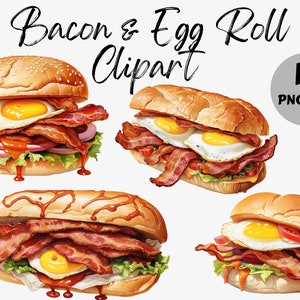 Rollo de tocino y huevo Clipart / Alimentos PNG / Rollo de tocino / Sándwich de tocino / Sublimación / Kawaii PNG / Álbum de recortes / Uso comercial / Tocino y huevo