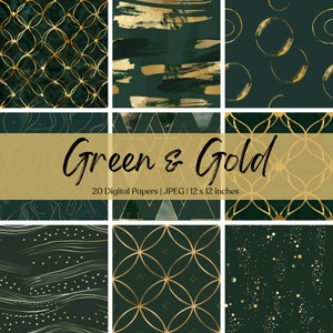 Green and Gold Printable Digital Paper Pack | Pattern Background | Card Making | Scrapbook Crafting | Printable Pages | DIY | Commercial Use