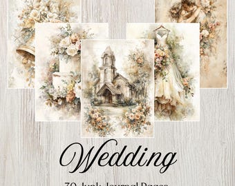 Wedding Junk Journal Pages, Marriage Junk Journal Vintage, Bride Journal Printable Paper, Digital Love Ephemera, Flower Scrapbook Supplies