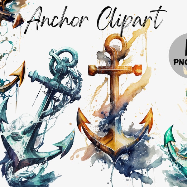 Watercolor Anchor Clipart Bundle | Boat Anchor Digital Images | Boat Anchor Graphics | Watercolor Boat Anchor Clipart | Instant Download