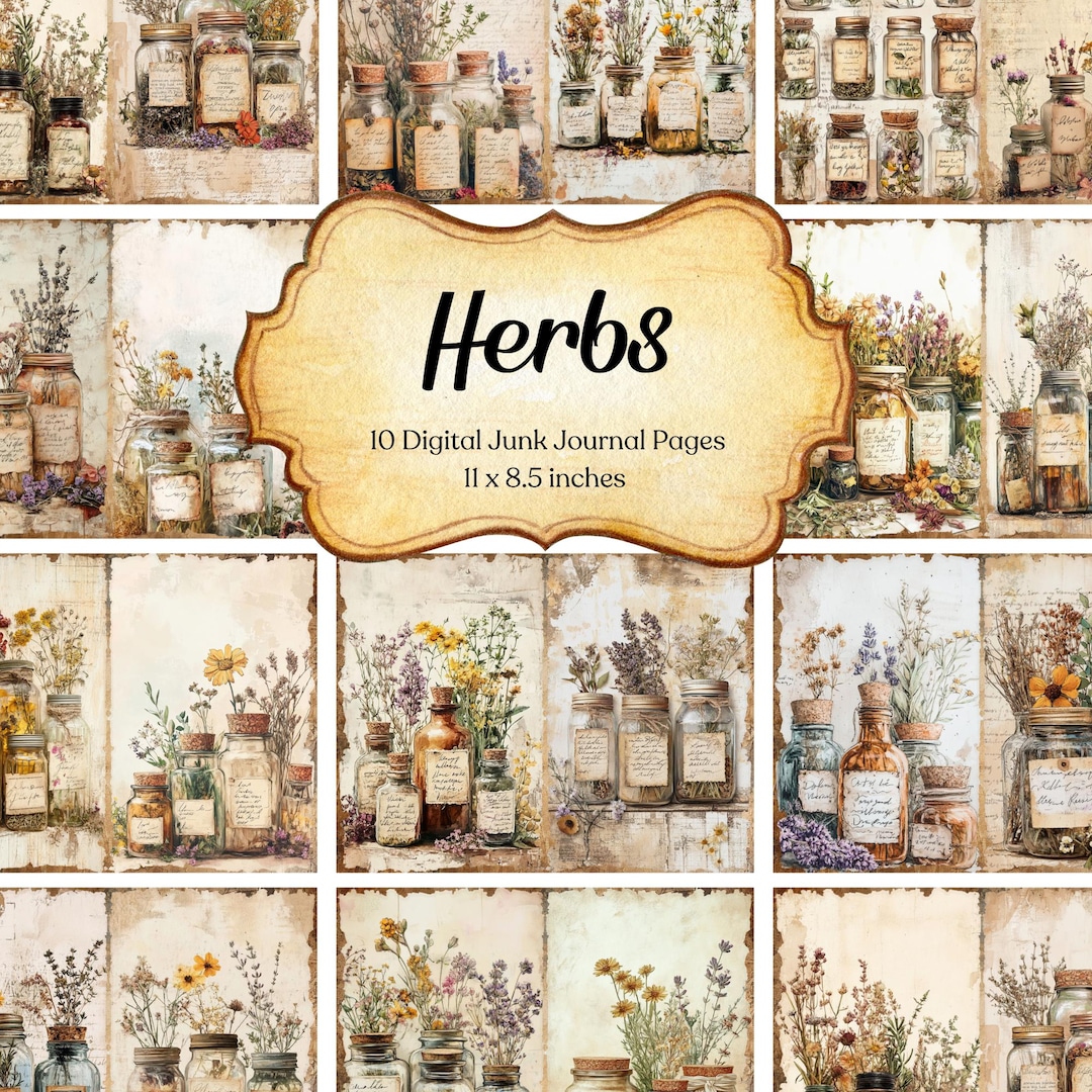 Herb Junk Journal Page Digital Scrapbook Paper Botanical Printable ...
