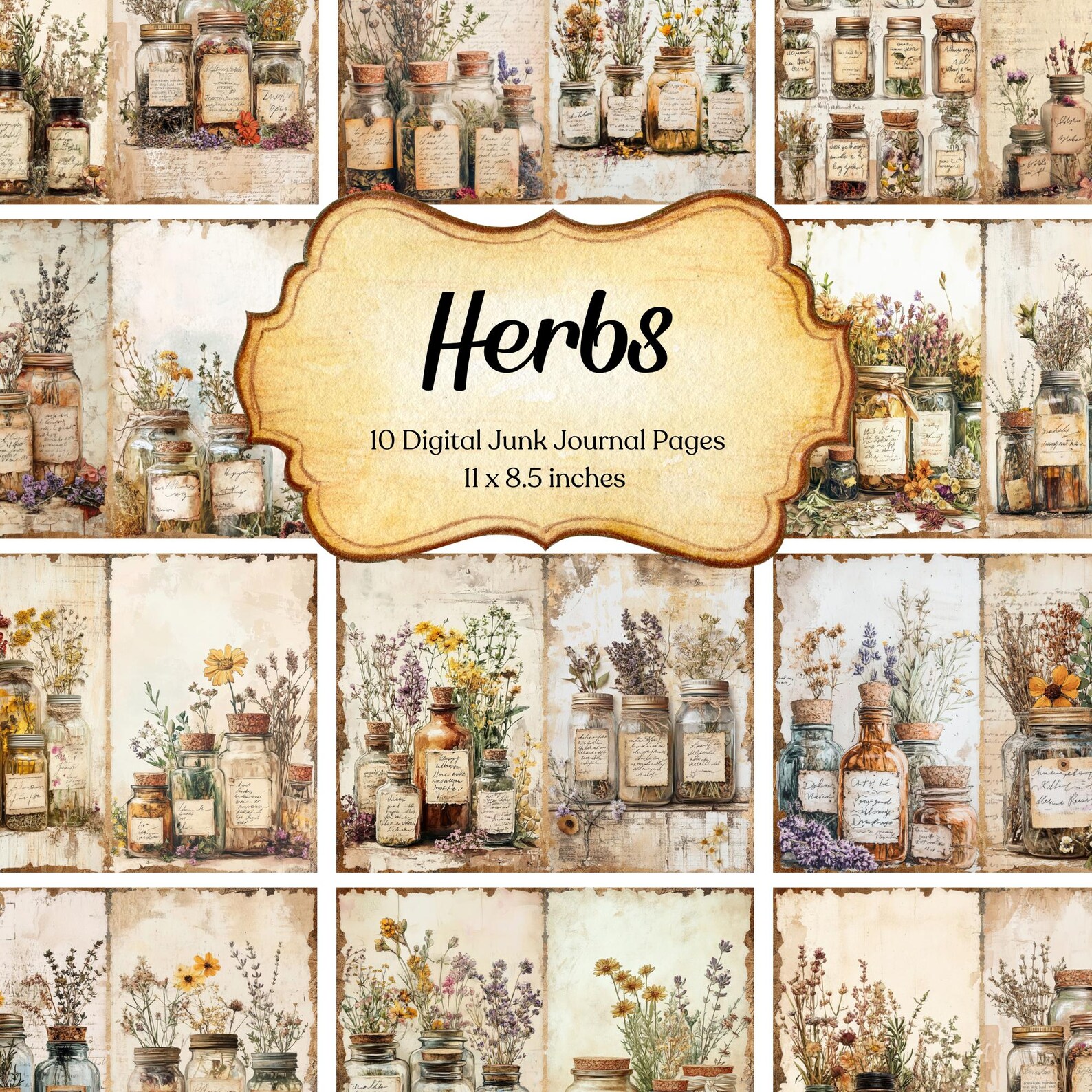 Herb Junk Journal Page Digital Scrapbook Paper Botanical Printable ...
