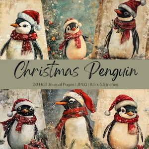 Kit de diario basura de pingüinos de Navidad Página de diario basura de animales Diario de Navidad Papel imprimible Collage digital Efímera festiva Scrapbooking