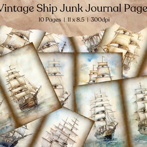 Vintage Ship Junk Journal Pages numérique océan Scrapbooking fournitures imprimable papier collage feuille mer éphémères plage vintage téléchargement nautique
