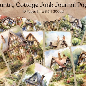 Zestaw dziennika Country Cottage Junk | Vintage Ephemera | Cyfrowy papier do dziennika | Scrapbooking | Kwiatowy nadruk | Arkusz kolażu | Plik natychmiastowy