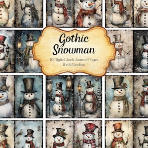 Gothic Snowman Junk Journal Page Kit Digital Paper Christmas Printable Collage Sheet Winter Scrapbook Card Vintage Ephemera Snow Background