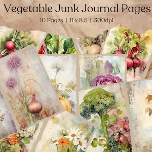 Páginas do diário de lixo vegetal | Papel para álbum de recortes digital | Cozinhar para impressão | Folha de colagem do livro de receitas | Coisas efêmeras vintage | Baixar cozinha