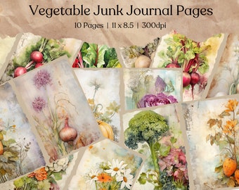Vegetable Junk Journal Pages | Digital Scrapbook Paper | Cooking Printable | Cookbook Collage Sheet | Vintage Ephemera | Kitchen Download