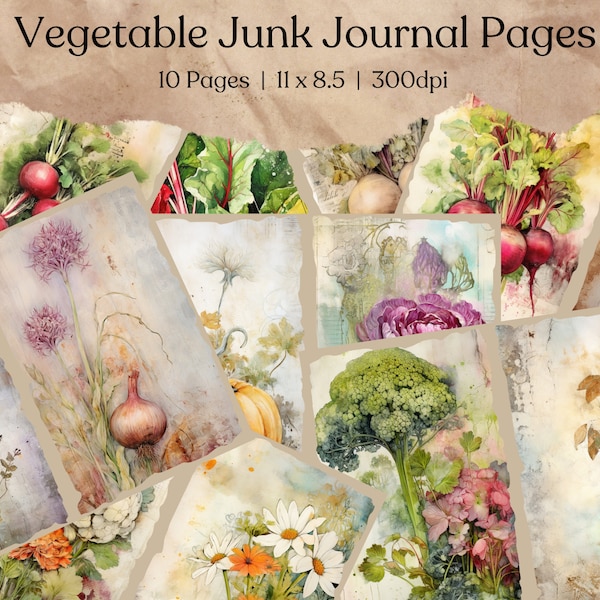 Vegetable Junk Journal Pages | Digital Scrapbook Paper | Cooking Printable | Cookbook Collage Sheet | Vintage Ephemera | Kitchen Download