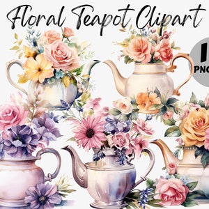 Floral Tea Pot Clipart Bundle | Floral Tea Pot Sublimation | Retro Tea Graphics | Floral Tea Pot PNG | Commercial Use | Afternoon Tea PNG