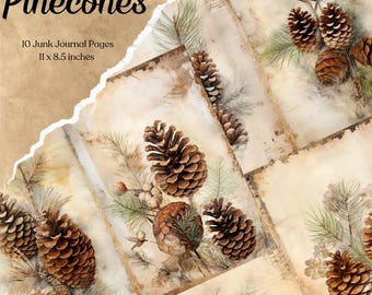 Puede incluir: Diez páginas de diario imprimibles digitales con ilustraciones de acuarela de piñas y ramas sobre un fondo texturizado. Las páginas miden 11 x 8,5 pulgadas.