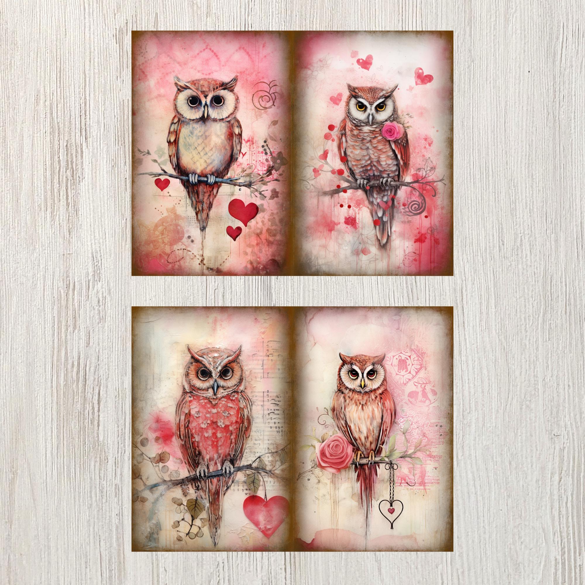 Valentines Owl Junk Journal Printable Page Animal Scrapbook Paper Kit ...