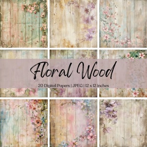 20 aquarel bloemen hout afdrukbaar papier noodlijdende shabby chic digitale download aquarel bloem plakboek ongewenste dagboek ephemera JPG